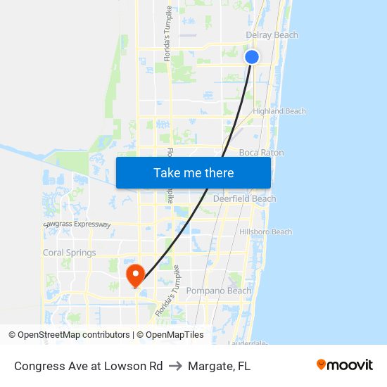 Congress Ave at Lowson Rd to Margate, FL map