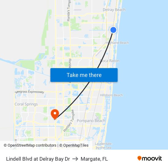 Lindell Blvd at Delray Bay Dr to Margate, FL map