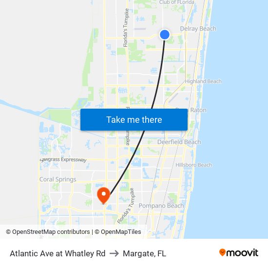 Atlantic Ave at Whatley Rd to Margate, FL map