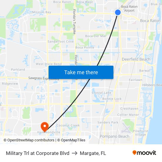 Military Trl at  Corporate Blvd to Margate, FL map