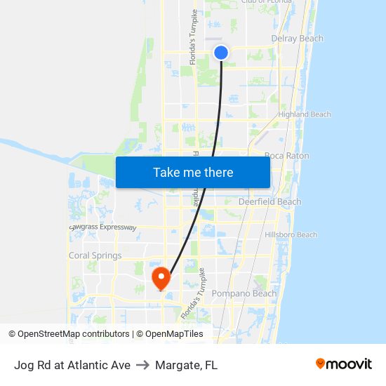Jog Rd at Atlantic Ave to Margate, FL map