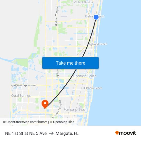 NE 1st St at NE 5 Ave to Margate, FL map