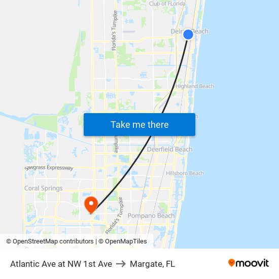 Atlantic Ave at NW 1st Ave to Margate, FL map