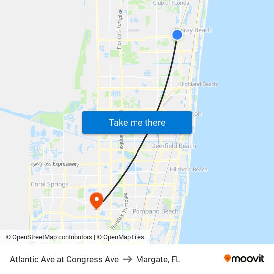 Atlantic Ave at Congress Ave to Margate, FL map