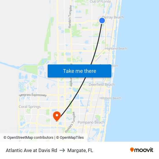 Atlantic Ave at Davis Rd to Margate, FL map