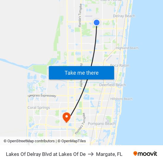 Lakes Of Delray Blvd at  Lakes Of De to Margate, FL map