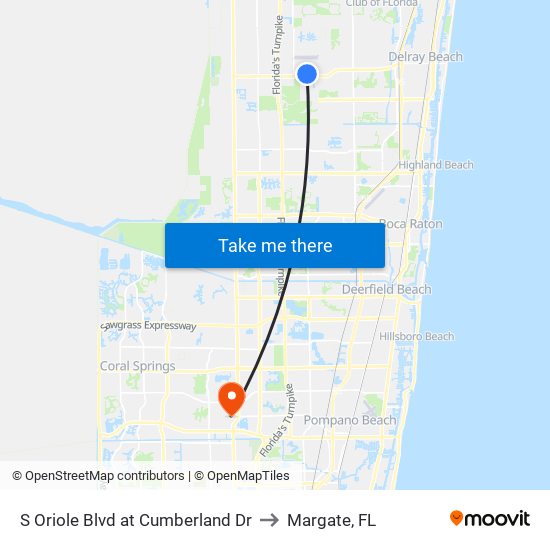 S ORIOLE BLVD at  CUMBERLAND DR to Margate, FL map