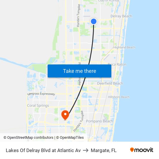 Lakes Of Delray Blvd at  Atlantic Av to Margate, FL map