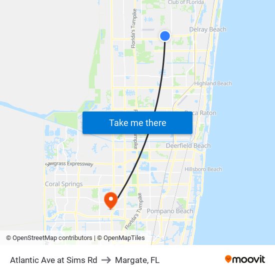 Atlantic Ave at Sims Rd to Margate, FL map
