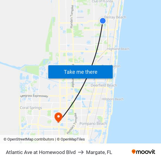 Atlantic Ave at Homewood Blvd to Margate, FL map