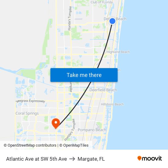 Atlantic Ave at  SW 5th Ave to Margate, FL map