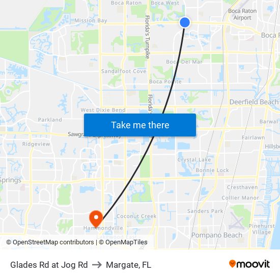 Glades Rd at Jog Rd to Margate, FL map