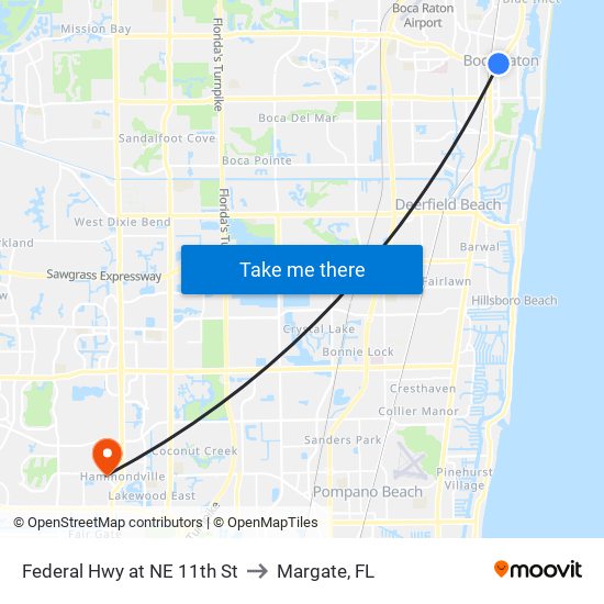 Federal Hwy at NE 11th St to Margate, FL map