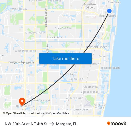 NW 20TH ST at NE 4TH ST to Margate, FL map