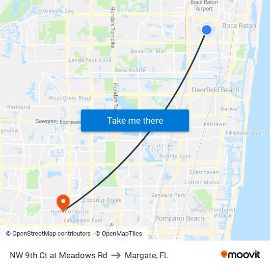 NW 9th Ct at Meadows Rd to Margate, FL map