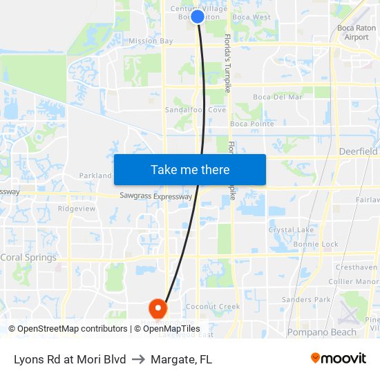 Lyons Rd at  Mori Blvd to Margate, FL map