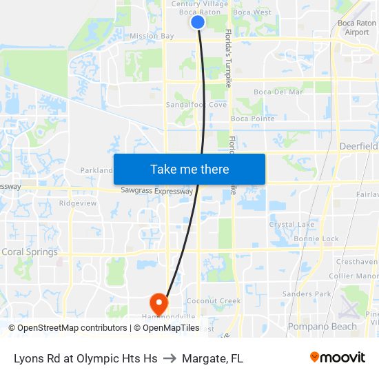 Lyons Rd at  Olympic Hts Hs to Margate, FL map