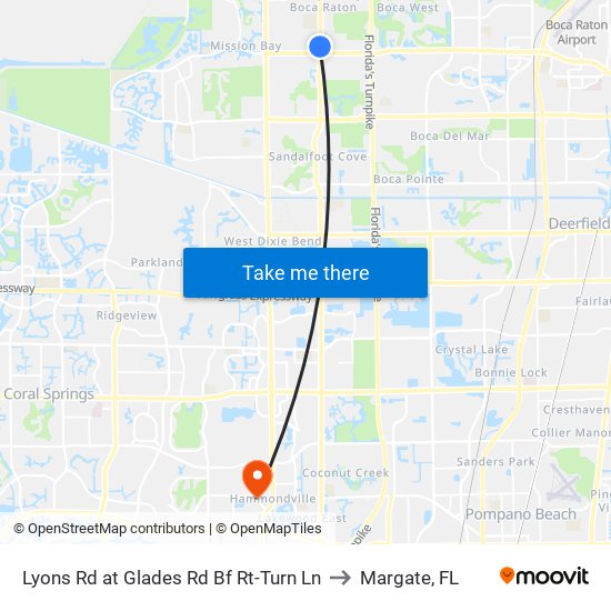 Lyons Rd at  Glades Rd Bf Rt-Turn Ln to Margate, FL map