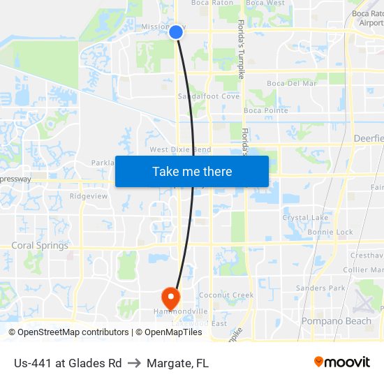 Us-441 at Glades Rd to Margate, FL map