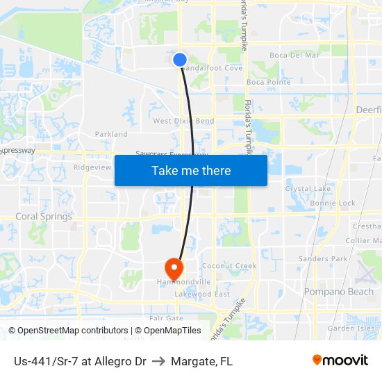 Us-441/Sr-7 at Allegro Dr to Margate, FL map