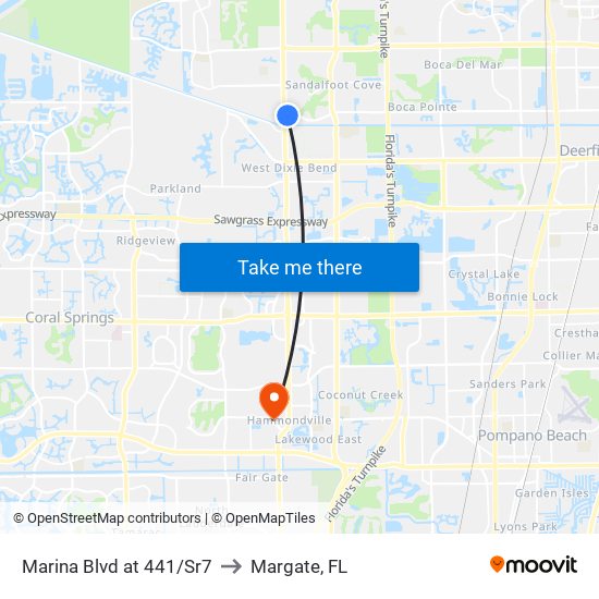 Marina Blvd at 441/Sr7 to Margate, FL map