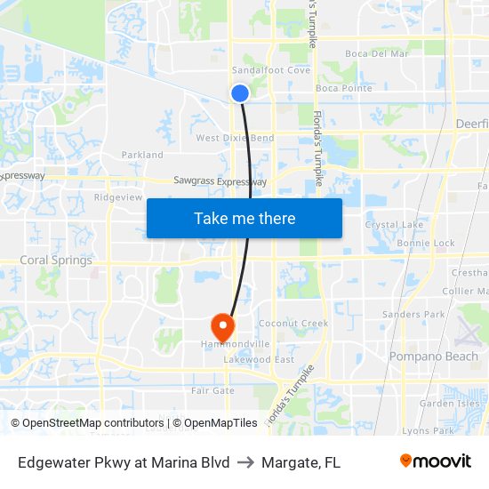 Edgewater Pkwy at  Marina Blvd to Margate, FL map