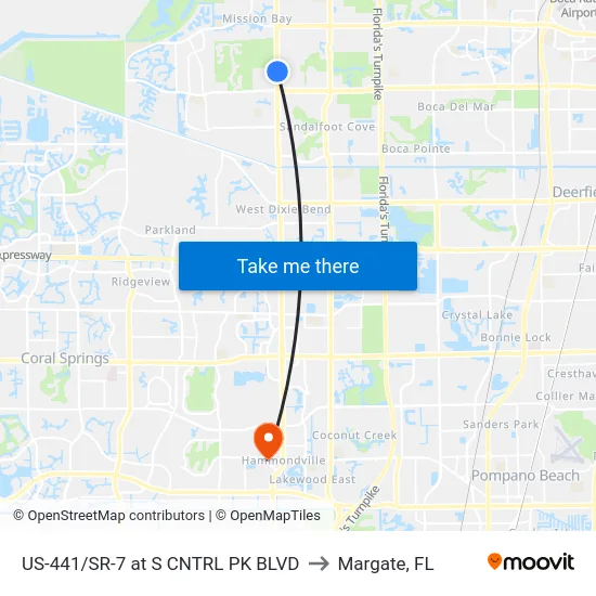 US-441/SR-7 at S CNTRL PK BLVD to Margate, FL map
