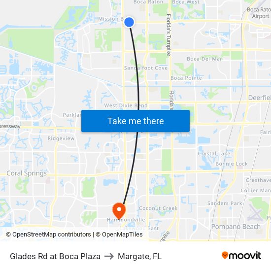 Glades Rd at Boca Plaza to Margate, FL map