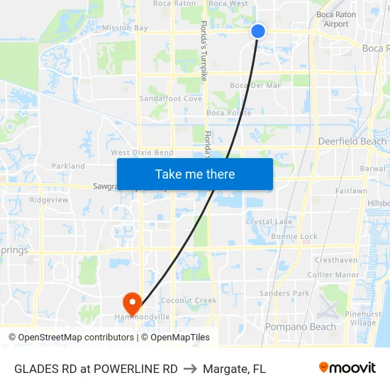 GLADES RD at POWERLINE RD to Margate, FL map