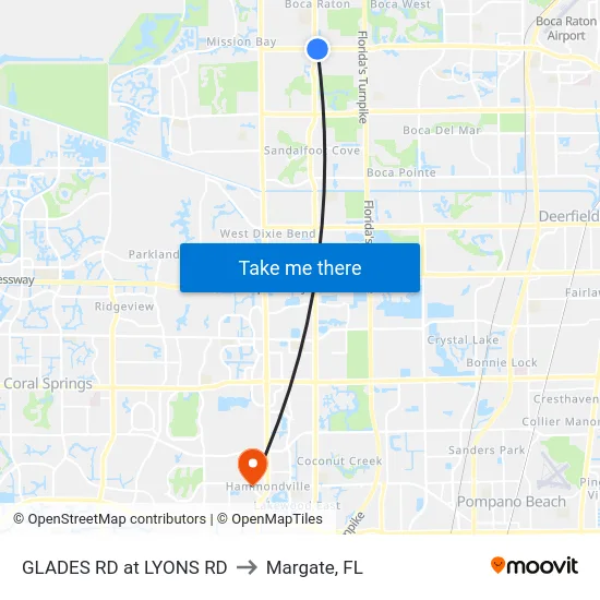 GLADES RD at LYONS RD to Margate, FL map