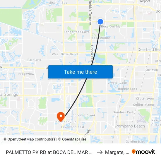 PALMETTO PK RD at  BOCA DEL MAR DR W to Margate, FL map