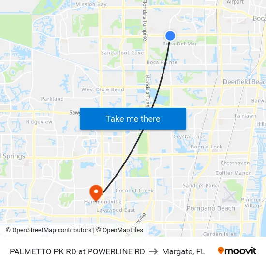 PALMETTO PK RD at  POWERLINE RD to Margate, FL map