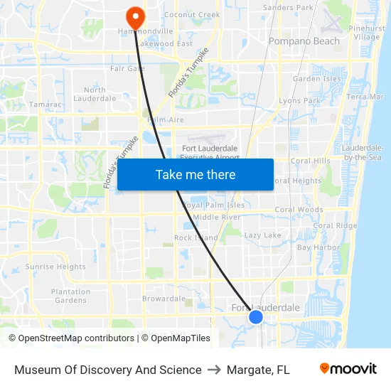 Museum Of Discovery And Science to Margate, FL map