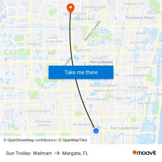 Sun Trolley- Walmart to Margate, FL map