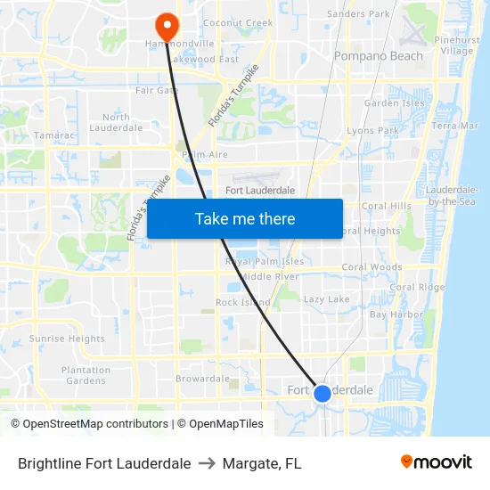 Brightline Fort Lauderdale to Margate, FL map