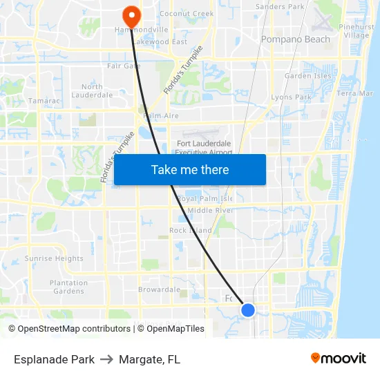 Esplanade Park to Margate, FL map