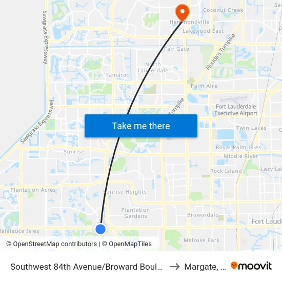 Southwest 84th Avenue/Broward Boulevard to Margate, FL map