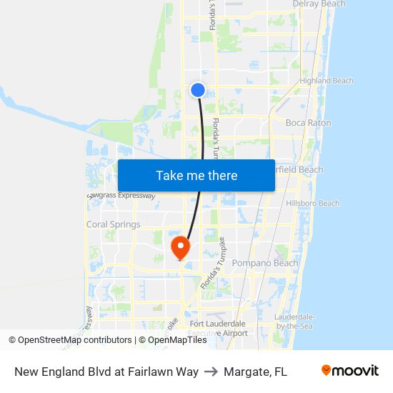 New England Blvd at Fairlawn Way to Margate, FL map