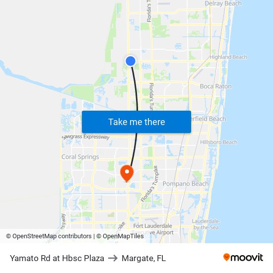 Yamato Rd at Hbsc Plaza to Margate, FL map