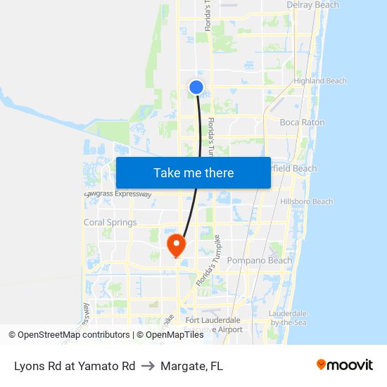 Lyons Rd at Yamato Rd to Margate, FL map