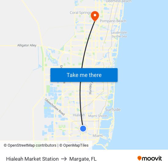 Hialeah Market Station to Margate, FL map