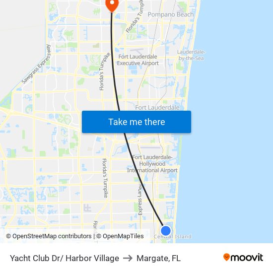 Yacht Club Dr/ Harbor Village to Margate, FL map
