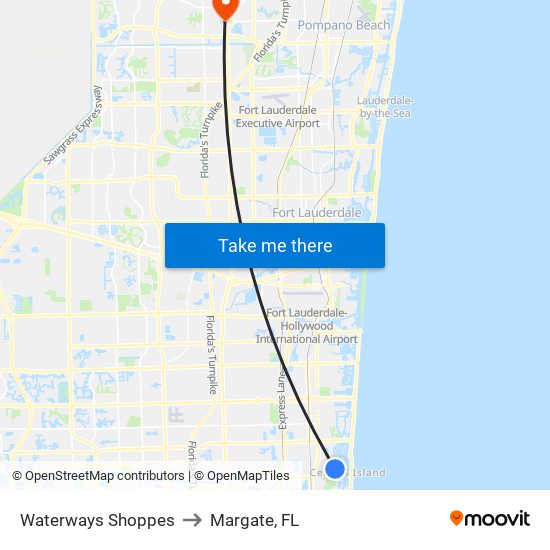 Waterways Shoppes to Margate, FL map