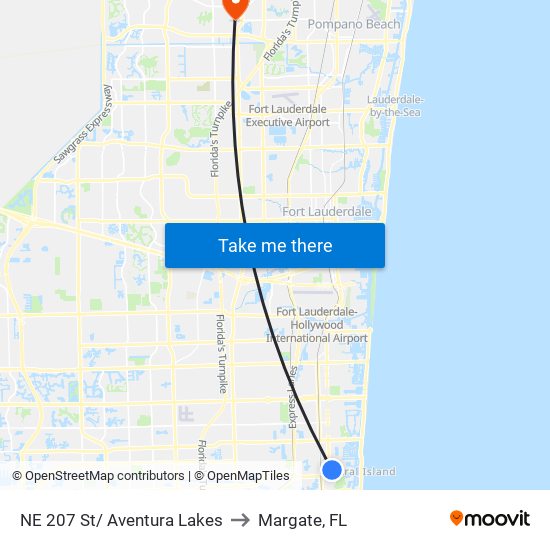 NE 207 St/ Aventura Lakes to Margate, FL map