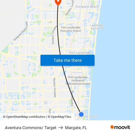 Aventura Commons/ Target to Margate, FL map