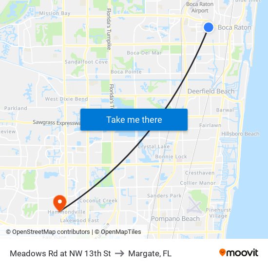 Meadows Rd at NW 13th St to Margate, FL map
