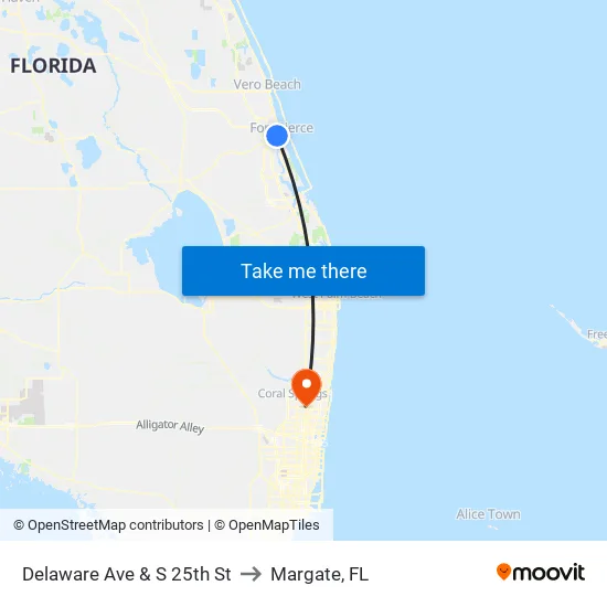 Delaware Ave & S 25th St to Margate, FL map