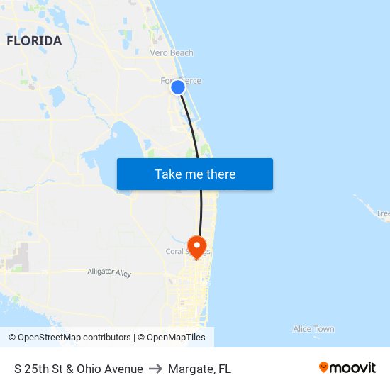 S 25th St & Ohio Avenue to Margate, FL map