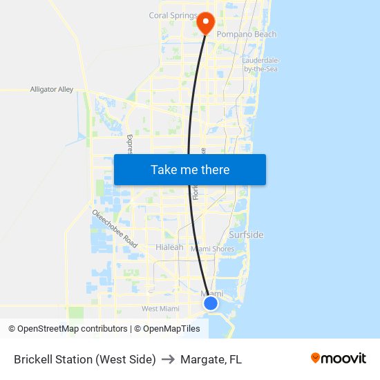 Brickell Station (West Side) to Margate, FL map