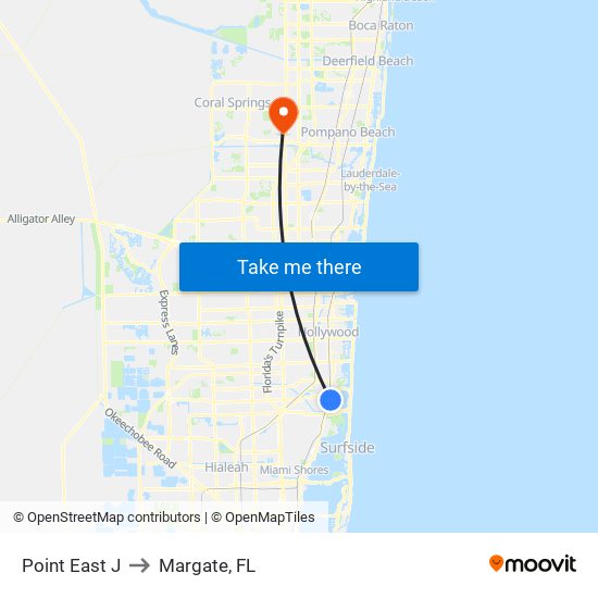 Point East J to Margate, FL map